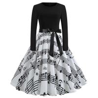 Vestido de fiesta elegante con estampado de notas musicales, vestidos Midi informales Retro Vintage para primavera y otoño - details 3