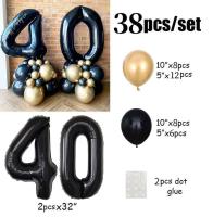 Globos de Lata de Número Dorado-Negro 38pcs Ideal para Fiestas de Cumpleaños de 40 Años - details 1