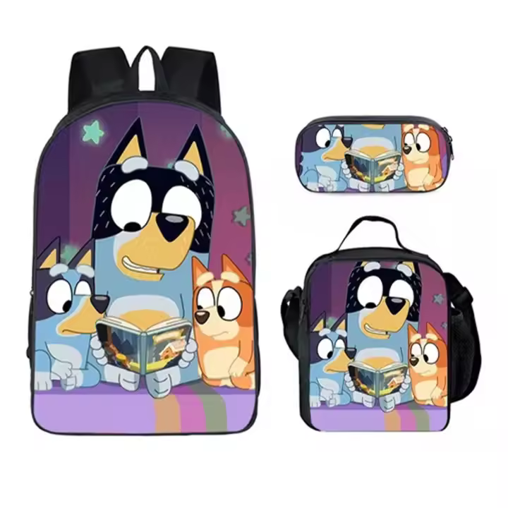 Set de Mochila Escolar Bluey Color Azul Tamaño 40*30*12.5cm Mochila Compacta con Cierre de Cremallera y Manillas Acolchadas - 1