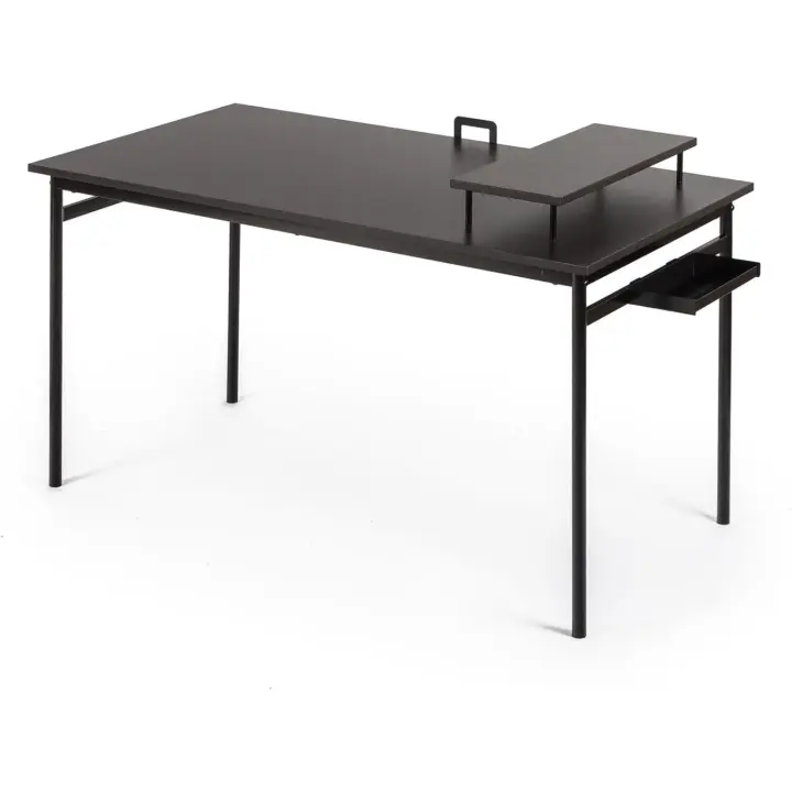 14075cm, Escritorio negro de metal con almacenamiento y soporte para monitor, Escritorio con acabado espresso, Mesa para ordenador, Montaje sencillo - 1