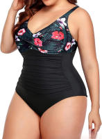 Traje de baño de una pieza de talla grande para mujer Traje de baño con volantes y pliegues delanteros - details 7