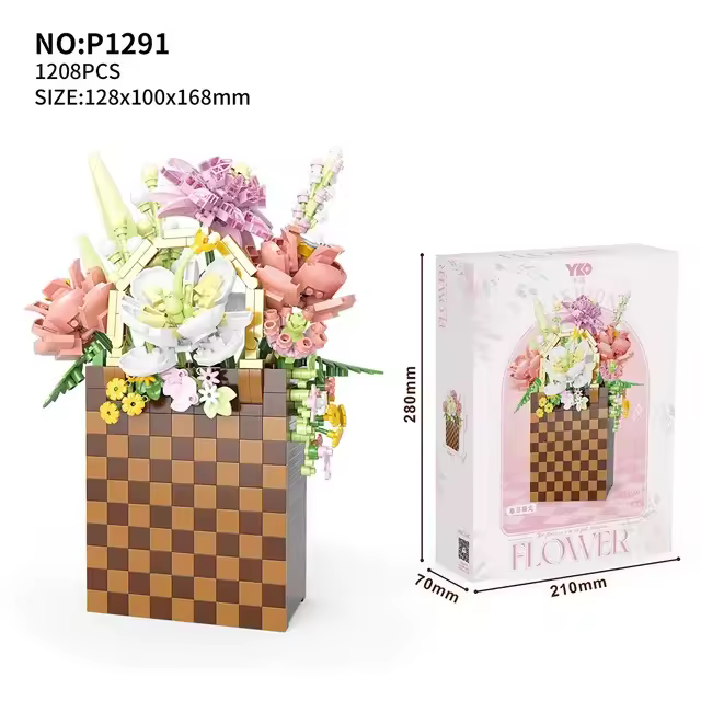 Bloques de construcción de flores eternas para decoración del hogar, bloques de construcción de bolsas creativas, juguetes de bloques en 3D, cesta de rosas para regalo - 1