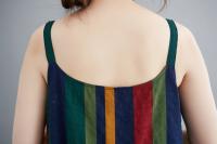 Vestido de Lino de Algodón a Rayas de Color Bloque Falda A-Línea de Moda de Verano con Cintura Suelta y sin Correas Vestido Largo Artístico para Mujeres - details 8