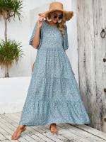 Nuevo estilo suelto cuello redondo vestido de manga media falda larga floral casual retro - details 2