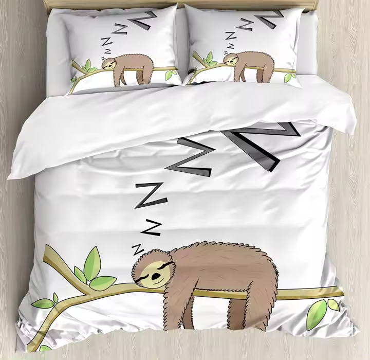Juego de Ropa de Cama de Mammal Arboreal Sloth para Dormitorio Hogar con Funda de Edredón y Almohada Estilo Forestal para Dormir en Ramo - 1