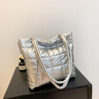 Bolso de mano acolchado de plumas para mujer, bolsa de hombro de gran capacidad, alta calidad, Color sólido, Invierno - details 4