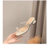 Zapatillas de Tacón Grueso y Perla de Diamante de Imitación Diseño de Cabeza Cuadrada Tacón Alto - details 12