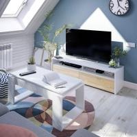 Mesa de Centro elevable Nova Color Roble Nodi y Blanco Artik salón Comedor Estilo nórdico 45-54x105x55 cm - details 21