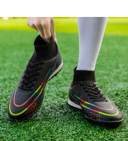 Zapatos de fútbol transpirables de tobillo alto para hombre, botas de fútbol de entrenamiento profesional al aire libre, antideslizantes, ligeras - details 25