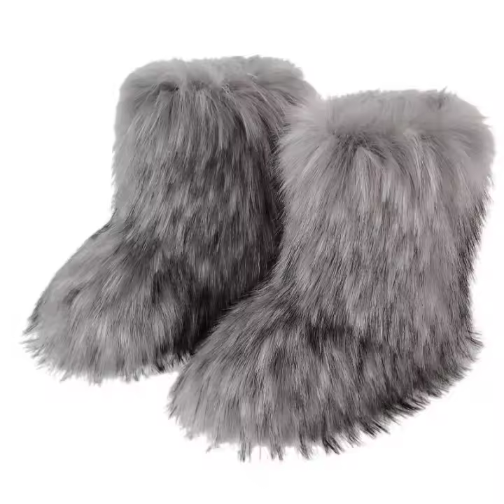 Botas de nieve, forro de fieltro peludo de piel de esponja, goma sin cordones, paridad plana, cálido para mujer, invierno - 1