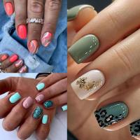 Uñas Postizas Verdes Con Patrón De Leopardo Cortas Y Redondas Completo Cubiertas Francesas Desmontables Para DIY Y Salón 24PCS - details 0