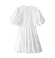 Mini vestido de verano para mujer 2025 estilo elegante con bordado cuello en V manga corta decoración floral casual para fiesta en la playa. - details 2