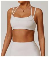 Sujetador de Yoga suave con espalda de belleza para mujer, entrenamiento de gimnasio, deportes de secado rápido, Top elástico con doble hombro y cuello, ropa interior para correr y Fitness al aire libre - details 5