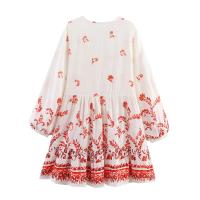 PB & ZA2025summer nueva moda femenina versátil estampado de manga larga con cuello en V vestido sencillo suelto Falda corta - details 2