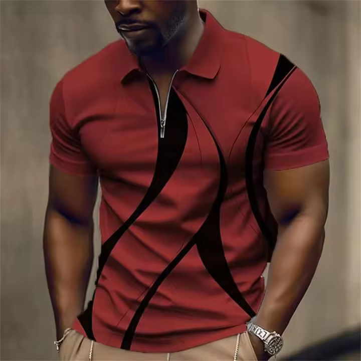 Polo para hombre, Polo con cuello, camisa de golf, estampado gráfico, geometría, apertura EAL, manga corta, ropa con cremallera, top de diseñador - 1