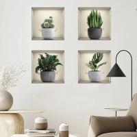 Pegatinas de pared de plantas verdes 3D, calcomanías de vinilo para ventana falsa, decoración de fondo para sala de estar, 4 piezas - details 4