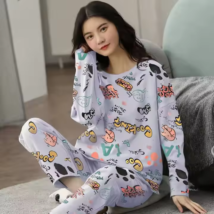 Nuevo Conjunto De Pijamas Para Mujer Con Estilo De Primavera Y Otoño Manga Larga Talla Grande Pijama De Invierno De Poliéster - 1