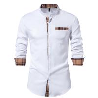 Printemps hommes col montant Henry chemise décontracté Bloque de couleur a cuadros à manches longues chemises hommes d 'affaires bureau Blusa trabajo diario - details 7