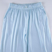 BUNO-Pantalones de encaje a rayas para mujer, Pantalones rectos de pierna ancha con cintura elástica y cordón, ropa de calle holgada para primavera y verano, pantalones de chándal informales - details 27