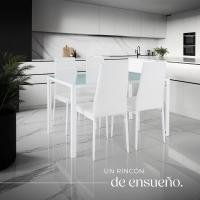 Juego de Comedor de Acero Mesa de Cristal Seguridad, 4 Sillas, Estructura de Acero, Cubiertas de Cuero Sintético Blanco - details 4