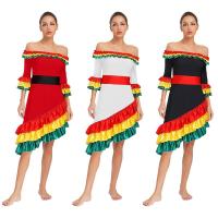 Vestido español flamenco tradicional mujer con volantes, manga larga, dobladillo inclinado, vestido baile Rumba para fiesta Rave - details 1