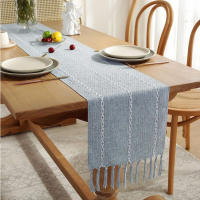Camino de mesa con borlas simples, mantel de comedor bordado de estilo rústico hecho a mano para decoración de fiesta en casa - details 0