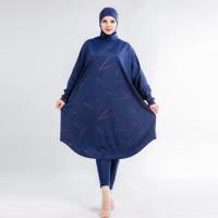 Burkini musulmán para mujer, traje de baño modesto de manga larga, talla grande, hiyab con camisa de murciélago - details 11
