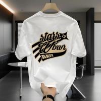 Peso pesado de los hombres100%Estampado de algodón puroTCamiseta - Patrón de Red de Estado，Camisa Casual de Verano de Manga Corta y Cuello Redondo de Ajuste Regular，Lavable a máquina, adecuado para uso diario y atuendos festivos.，Tejido cómodo y transpira - details 1