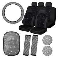 Juego de accesorios de coche para mujer, Kit de funda de asiento transpirable brillante para volante de cristal, 15 piezas - details 7