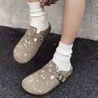 Pantuflas de mula ajustables antideslizantes para exteriores para hombre, piel de vacuno, zuecos de invierno, zuecos de madera estampados para mujer y hombre - details 6