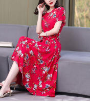 Nueva moda Casual 2024 vestidos elegantes de verano para mujeres cuello redondo estampado Vintage Vestido de manga corta ropa suelta de mujer - details 26