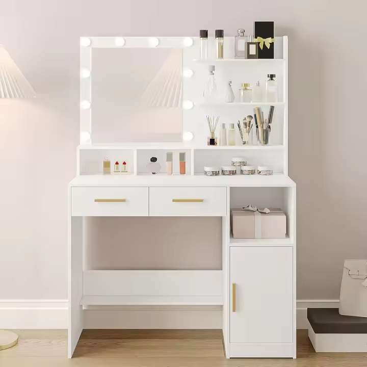 Tocador con Espejo y Luces LED Regulables Mesa de Maquillaje con 2 Cajones y 1 Armario - 1