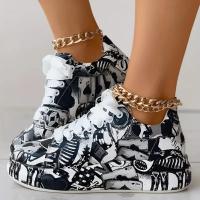 Zapatillas de deporte para mujer, zapatillas de deporte de suela gruesa aumentadas para mujer, nuevos zapatos blancos con grafiti pintados a mano para mujer, zapatos informales para exteriores de talla grande - details 5