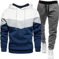 Sudadera de tres colores para hombre, traje deportivo informal de moda, Top con capucha de empalme, pantalones, traje de dos piezas, primavera y otoño - details 7
