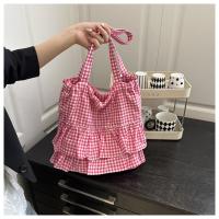 Bolso de hombro de estilo coreano Vintage con hojas de loto, bolso con cordón estampado a la moda, bolso de mano a cuadros bonito, bolsa de almacenamiento - details 3