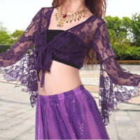 Disfraz de vientre para mujer, manga larga, Color sólido, baile elegante t - details 5