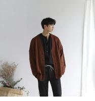 Abrigo de Punto para Hombres Cuello en V, Un solo Pecho, Color Sólido, Estilo Otoño - details 0