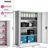 Armario Archivador, Cierre De Seguridad, 4 Alturas, Cajones Ajustables, Mueble Oficina, Acero, Puertas Reforzadas, Limpieza Sencilla, Candado De Seguridad - 140x40x90cm Gris - details 2