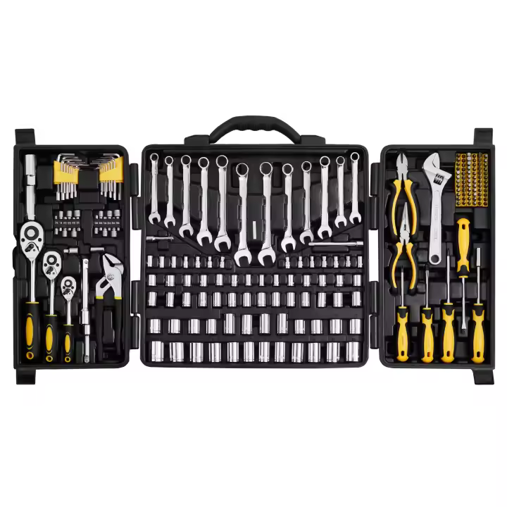 SucceBuy Juego de herramientas mecánicas de 207 piezas, dados de 1/4" 3/8" 1/2", SAE y métrico, kit completo con puntas, llaves, mango de trinquete, accesorios, en estuche de plástico, para reparación de automóviles - 1