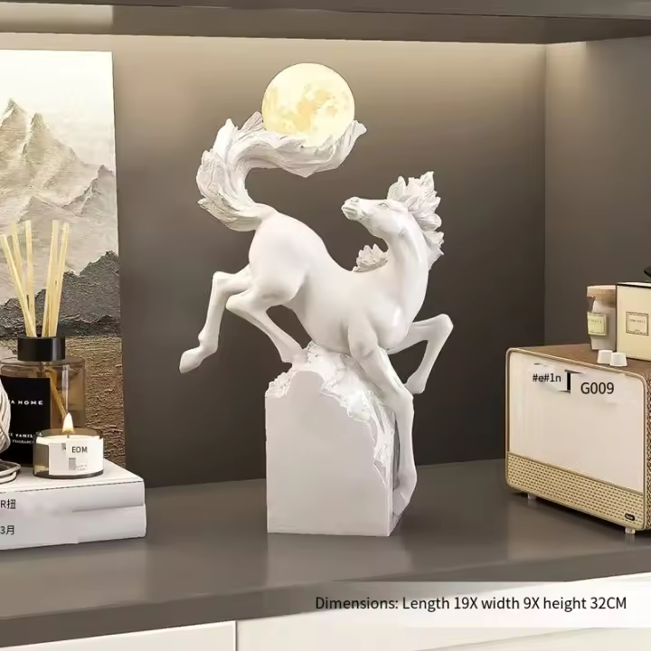 Adornos artesanales modernos de la Sala de estar de caballos de resina pequeños adornos de escritorio de la Oficina de lámparas nocturnas - 1