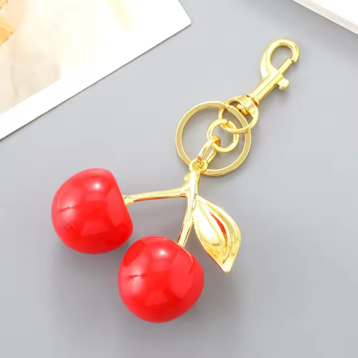 Decoración de bolso, llavero de cereza roja deliciosa, corazón de niña, colgante de cereza antipérdida, colgante para bolso Y2K Ins - 1