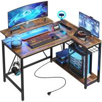 Forma de L con Tomas de Corriente y Luces LED, Escritorio Esquinero con Estantes, Reversible para Ordenador para el Hogar, Oficina, Dormitorio, Espacio Pequeño, 106,5 cm - details 26