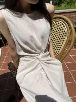 Vestido Vintage de moda versión coreana para mujer, Túnica de verano para oficina madura, sin mangas, Color sólido, temperamento, Vestido suave - details 14