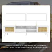 Mueble TV de ratán blanco, dimensiones 200x40x49 cm, apto para TV de 90 pulgadas, con 2 puertas de ratán, 1 cajón y 3 compartimentos abiertos - Construcción robusta, capacidad de carga 50 kg, mueble TV - details 3