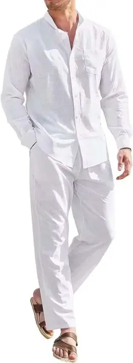 Conjunto de dos piezas de pantalones largos y camisa de manga holgada para hombre, deportes de verano, ocio en la playa, 2024 - 1