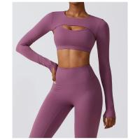Chaqueta de yoga de manga larga para mujer, entrenamiento, correr, cubierta, gimnasio, top - details 5