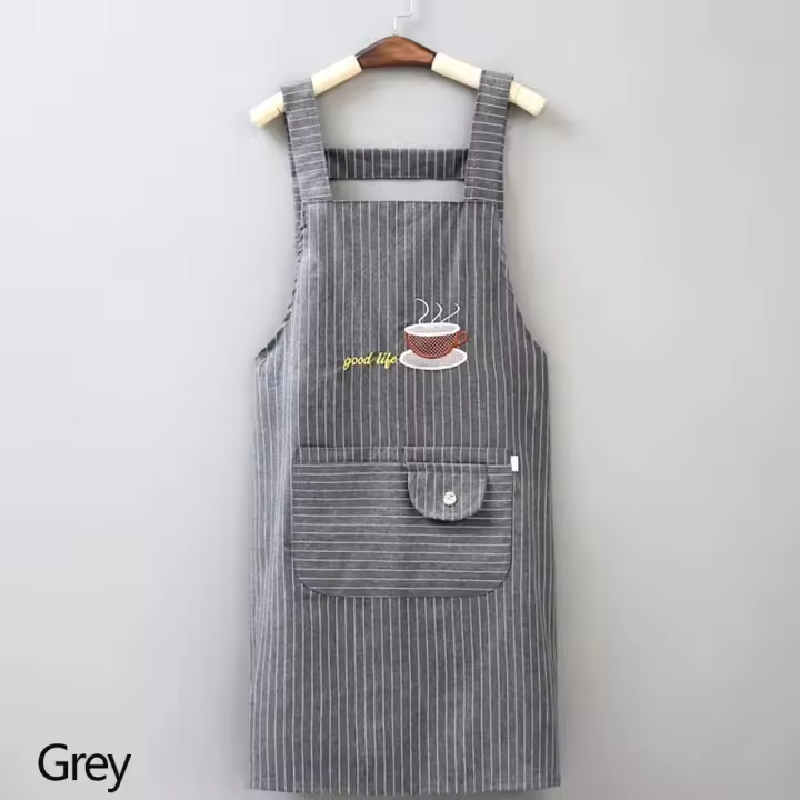 Delantal de cocina de algodón unisex impermeable, resistente al aceite, bolsillo grande para hogares - 1