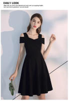 Vestido de Verano de Cintura Delgada Estilo Hpburn en Negro Cinturón Adelgazante Manga Corta - details 13