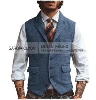 Nuevo chaleco con solapa y cuello en V para hombre, chaleco informal clásico Formal de negocios en espiga, chaleco ajustado para padrinos de boda - details 4