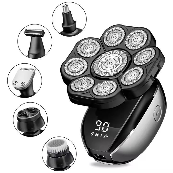 Afeitadora eléctrica 6 en 1 para hombre, máquina de afeitar con 9 cuchillas, cabezales flotantes, recortadora de pelo de oreja y nariz, cepillo Facial recargable - 1